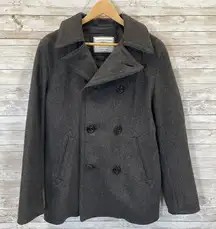 Vintage Y2K Old Navy Womens S Coat Jacket Peacoat Gray Wool Blend Lined Nautical