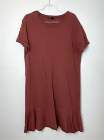 MICHELLE BY COMMUNE Rust Oversized Tshirt Dress with Large Bottom Ruffle Size L