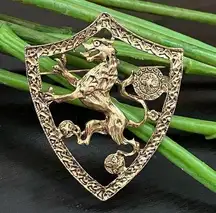 Vintage Unsigned Gold-tone Crest Half Dragon Half Lion Brooch