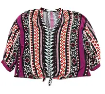 Women's Marie Oliver L Black Red Multi-Color Geometric Print Silk Blouse