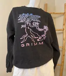 Grimm Crew Sweatshirt Small Women's Delta Fleece Grey Tree Design