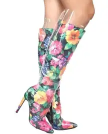 Lemon Drop by Privileged Thigh High Heel Floral Fashion Rain Boots