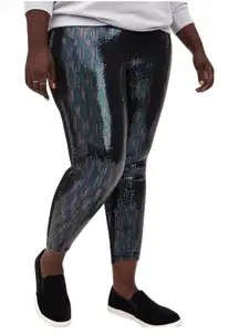 Torrid Leggings Women 2X Black Iridescent Sparkle Sequins Ankle Stretch