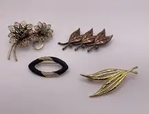 Lot Of 4 Vintage - Modern Brooch Pins Leaves Flower Etc
