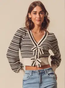 SO Me Ribbon Button Crop Cardigan