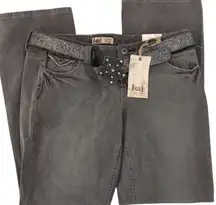 L.E.I. Denim Jeans Grey Wash Juniors 14 Low Rise Hiphugger Bootcut Stretch Belt