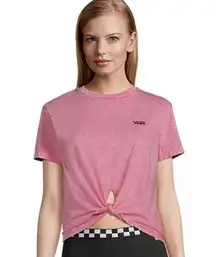 NEW! VANS Junior V Wash Front Knot Short Sleeve Cropped T-Shirt Top S Pink Wash