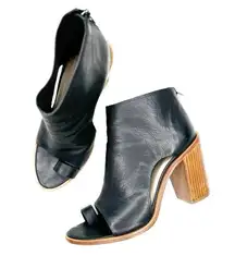 Loeffler Randall GIGI black leather cutout vertical block heel toe ring booties