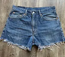 Levi's 550 Relaxed Fit Cutoff Denim Jean Shorts Classic Blue Distressed Frayed