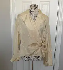 NWT  Vintage Silk Wrap Long Sleeve Blouse Cream Women's Size 12