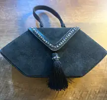 Vintage BJ Imports Black Velvet Evening Box Handbag Purse Formal Tassel