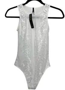 NWT Sheer white lace & mesh body suit M/L Sexy rave wear festival wear clubbing