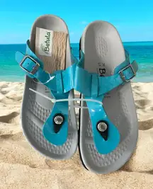 Birkenstock Betula Size 5 Women Gizeh Thong Sandal  Blue Patent Leather NEW