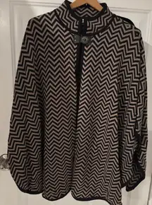 Liz Claiborne Chevron Cardigan Topper Open Front Black Beige L/XL‎