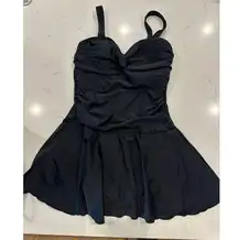 Shekini Women's One Piece Swimdress Black Size S Ruched Bodice Adjustable Straps