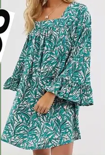 ASOS 100% Cotton palm leaves mini sundress with frill sleeves Size 4