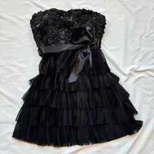 lily rose floral ruffle pleated sequin bead mini strapless dress with ribbon belt bow