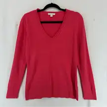New York & Company Long Sleeve V Neck Basic Sweater Womens Medium Pink