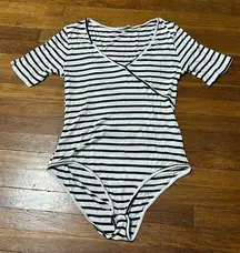 Acemi Women’s Faux Wrap Bodysuit, Ribbed Fabric, Sz Lg