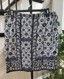 Sophie Max Womens Black White Floral Rayon Elastic Waist A Line Skirt Large