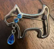 LIA SIGNED SILVER TONE BROOCH PIN RHINESTONE BLUE SCOTTIE DOG‎ DOGGY LOVER