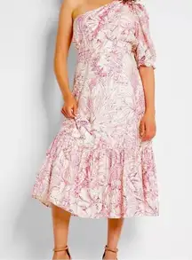 Express Pink and White Ruffled One Shoulder Sundress
