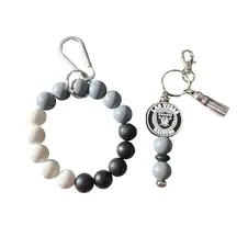 Las Vegas Raiders Football Silicone Bead Wristlet Bracelet Keychain Purse Charm
