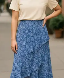 NWOT FREE PEOPLE ROMANCE ME TIERED MAXI Midi SKIRT Blue Medium