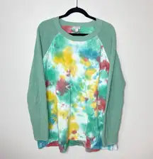 LOGO by Lori Goldstein‎ Charlie Hand Tie-Dyed High-Low Sweater XL Raglan Sleeve