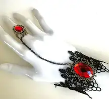 Black lace red ring link bracelet