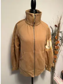 Lululemon Scuba Oversized Funnel Neck Full Zip Jacket XS/S Tan Distressed