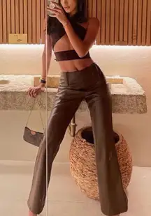 Tiger Mist Brown Faux Leather High Waisted Flare Pants Size M