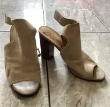 Sam Edelman Shoes Womens Size 7 Beige Ervin Peep Toe Slingback Block Heel EU 37