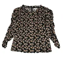 Max Studio Shirt Womens‎ XS Black Cream Floral Flower Blouse Bohemian Peasant