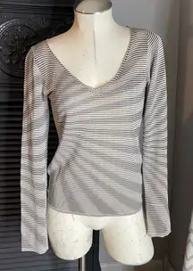 ARMANI‎ COLLEZIONI Irregular Stripe Lightweight Knit Thin Sweater V Neck Top 6