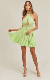 Apple green picnic gingham style halter mini dress