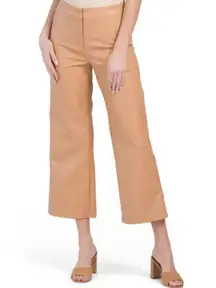 New  Faux Leather High Rise Wide Leg Cropped Pants Camel Size XL