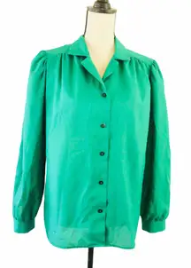 Vintage Emerald Green Act III Secretary Button Up Blouse