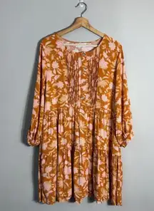 Petal + Pup Arden Floral Tunic Mini Dress Womens 6 Orange Flowy Tiered Button Up