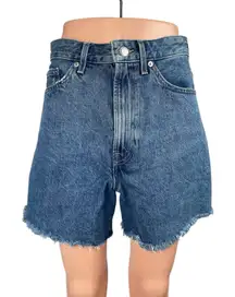 Everlane The A Line Blue High Waisted Frayed Raw Hem Wide Leg Denim Shorts Sz 27
