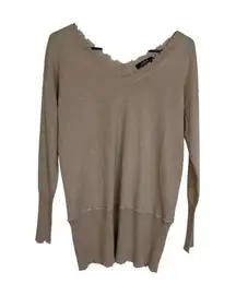 Alpha Massimo Rebecchi Sweater 44 Pullover V Neck Destroyed Trim Luxury Brown