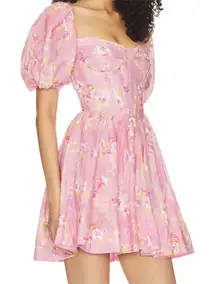 NEW Bardot Kiah Corset puff sleeve Mini Dress PINK