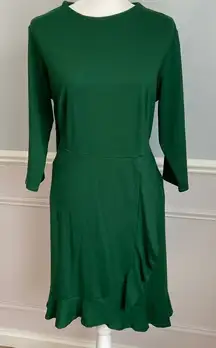 J Jill Ponte Green Ruffle Hem Stretch Long Sleeve A-Line Midi Dress Size 1X