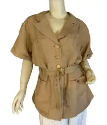 CHEVERE VINTAGE 90'S TAN SHORT SLEEVE BUTTON DOWN BLAZER TOP WITH BELT (20)