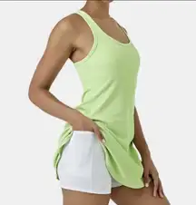 Ribbed Knit 2-in-1 Side Pocket Racerback Sports Dress- Malibu Pale Green Size L