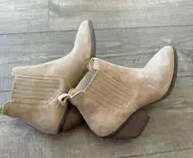 NWOT Patina Women Tan Suede Leather Ankle Booties Wood Heel Western Cowgirl 9.5‎