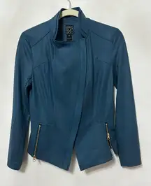 Clara sun woo liquid leather knit teal peacock jacket