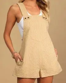 Lulus Lulu’s Make Your Day Light Yellow Striped Short Overall Romper