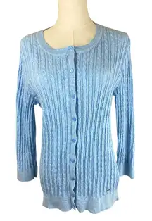 Tommy Hilfiger Women’s Large Light Blue Cable Knit Button Cotton Preppy Cardigan