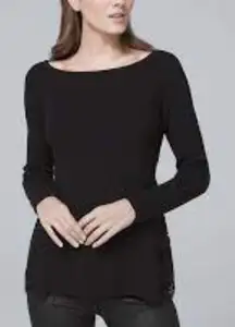 WHBM Black Long Sleeve crochet detail tie back accent Sweater size sm